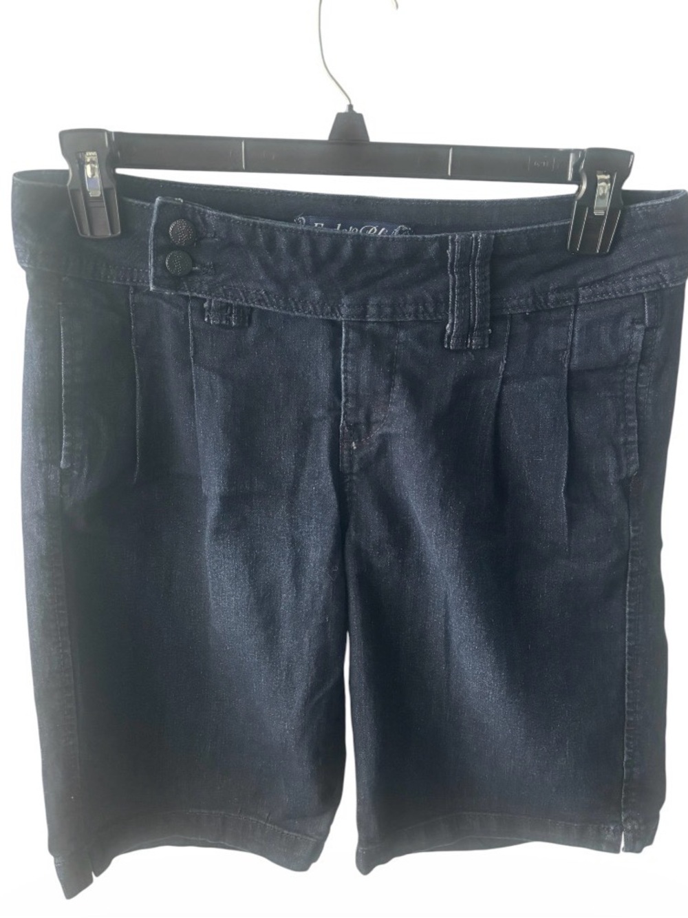 Women's Dark Blue Denim Jean Shorts with Double-Button Waist